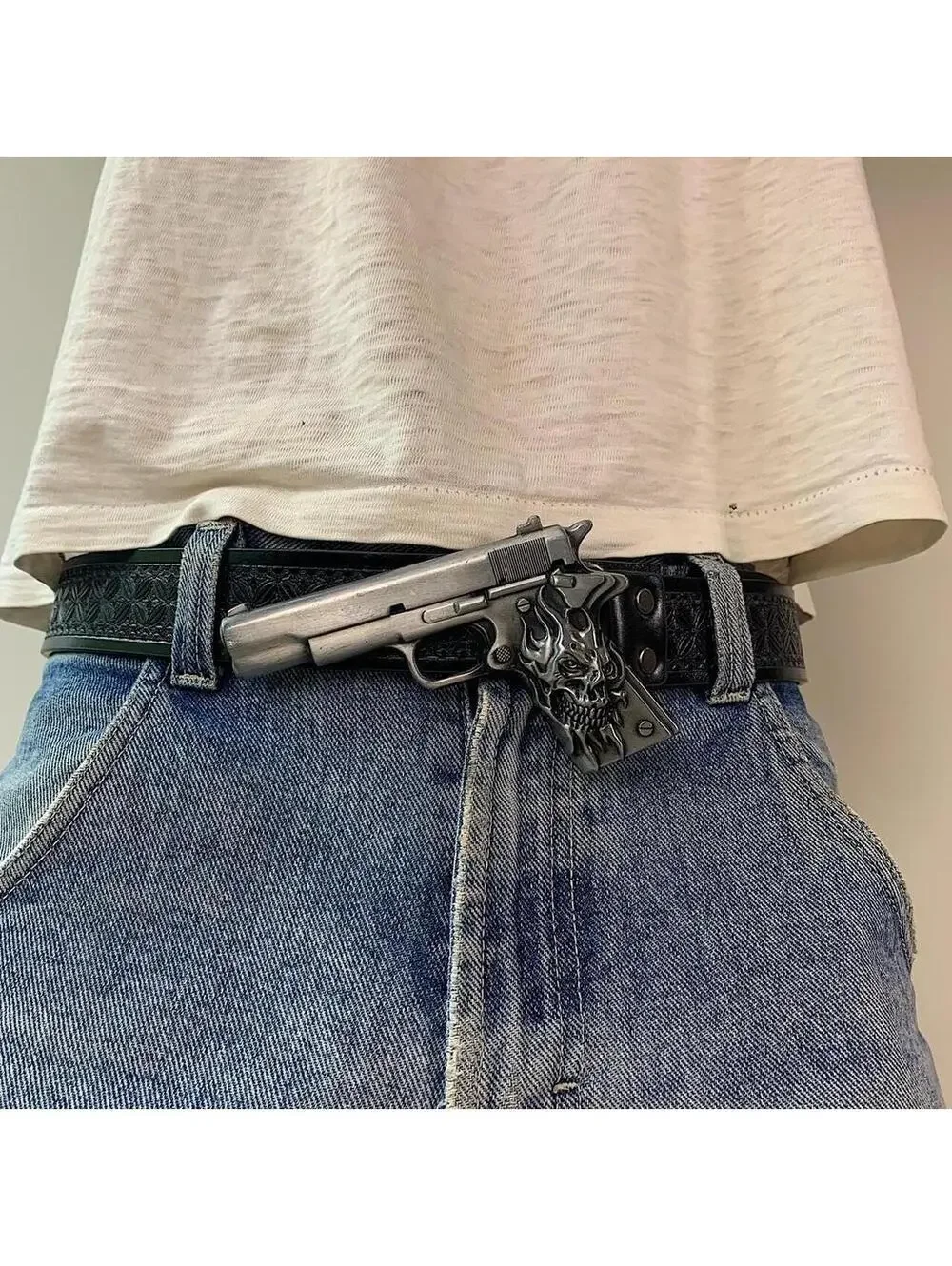 Grunge Punk Gun Skeleton Y2K 2000s style belt. 47 inches length